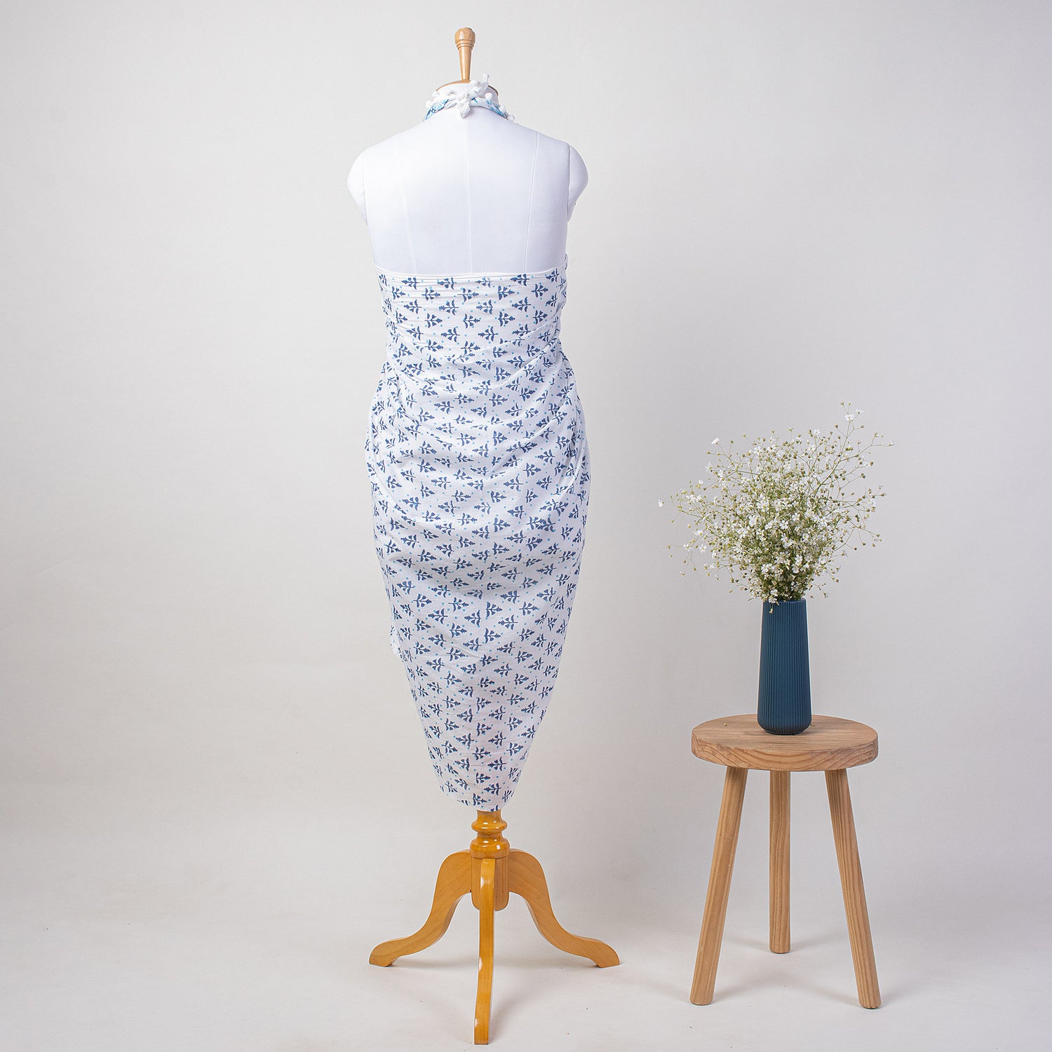 Blue Leaf Indian Hand Block Print Sarong For Women