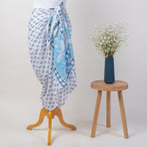 Blue Leaf Indian Hand Block Print Sarong For Women