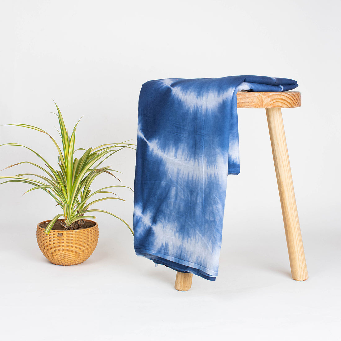 Blue Natural Tie Dye Cotton Shibori Fabric