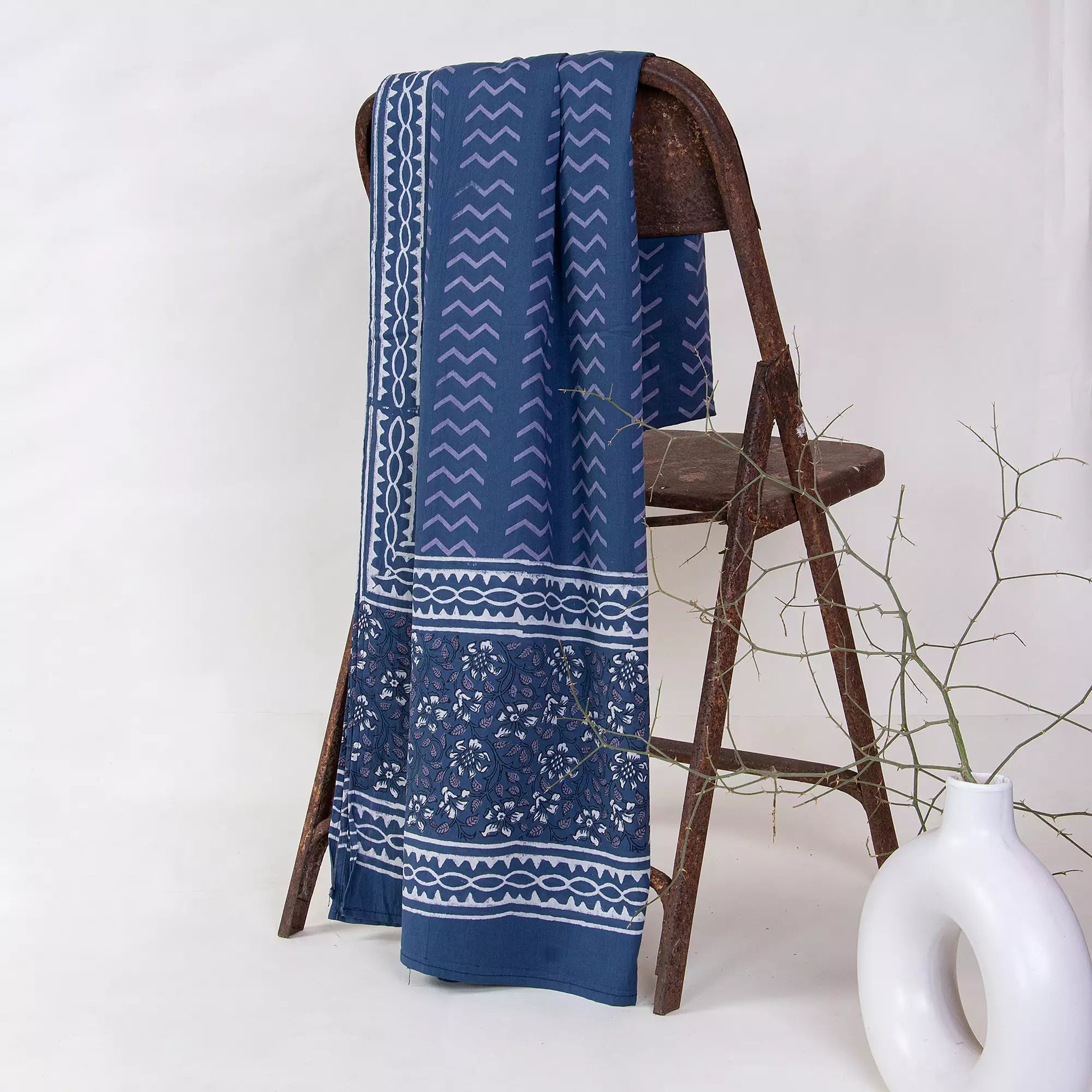 Blue Organic Cotton Printed Dupatta for Daily Used