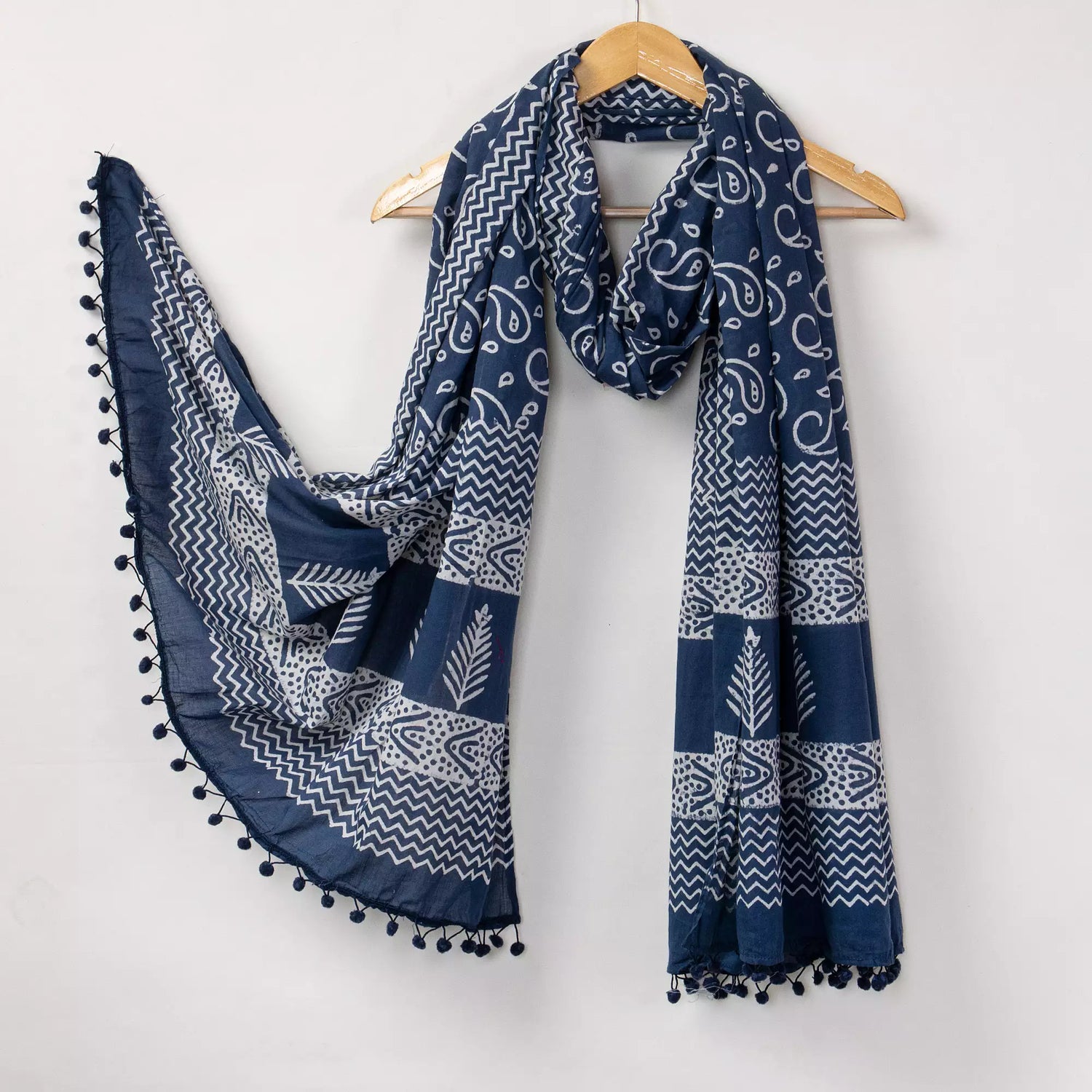 Blue Paisley Hand Block Printed Cotton Ladies Dupatta