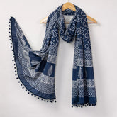 Blue Paisley Hand Block Printed Cotton Ladies Dupatta