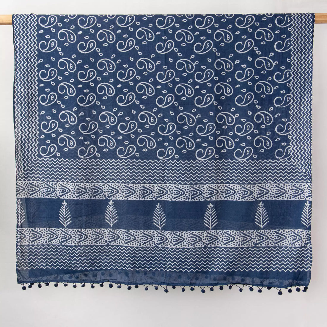 Blue Paisley Hand Block Printed Cotton Ladies Dupatta