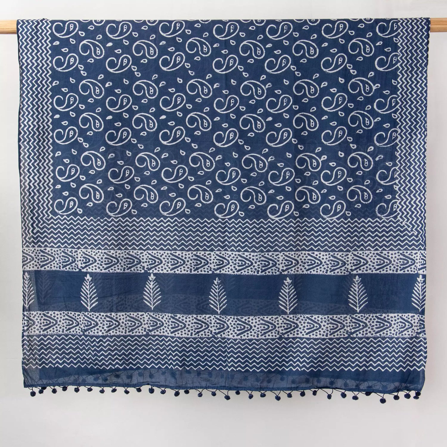 Blue Paisley Hand Block Printed Cotton Ladies Dupatta