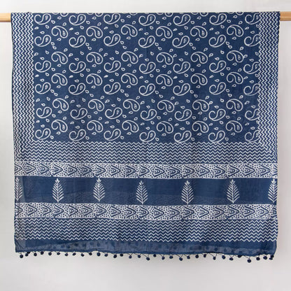 Blue Paisley Hand Block Printed Cotton Ladies Dupatta