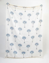 Blue Palm Block Print Throw Blanket 100% Cotton in India