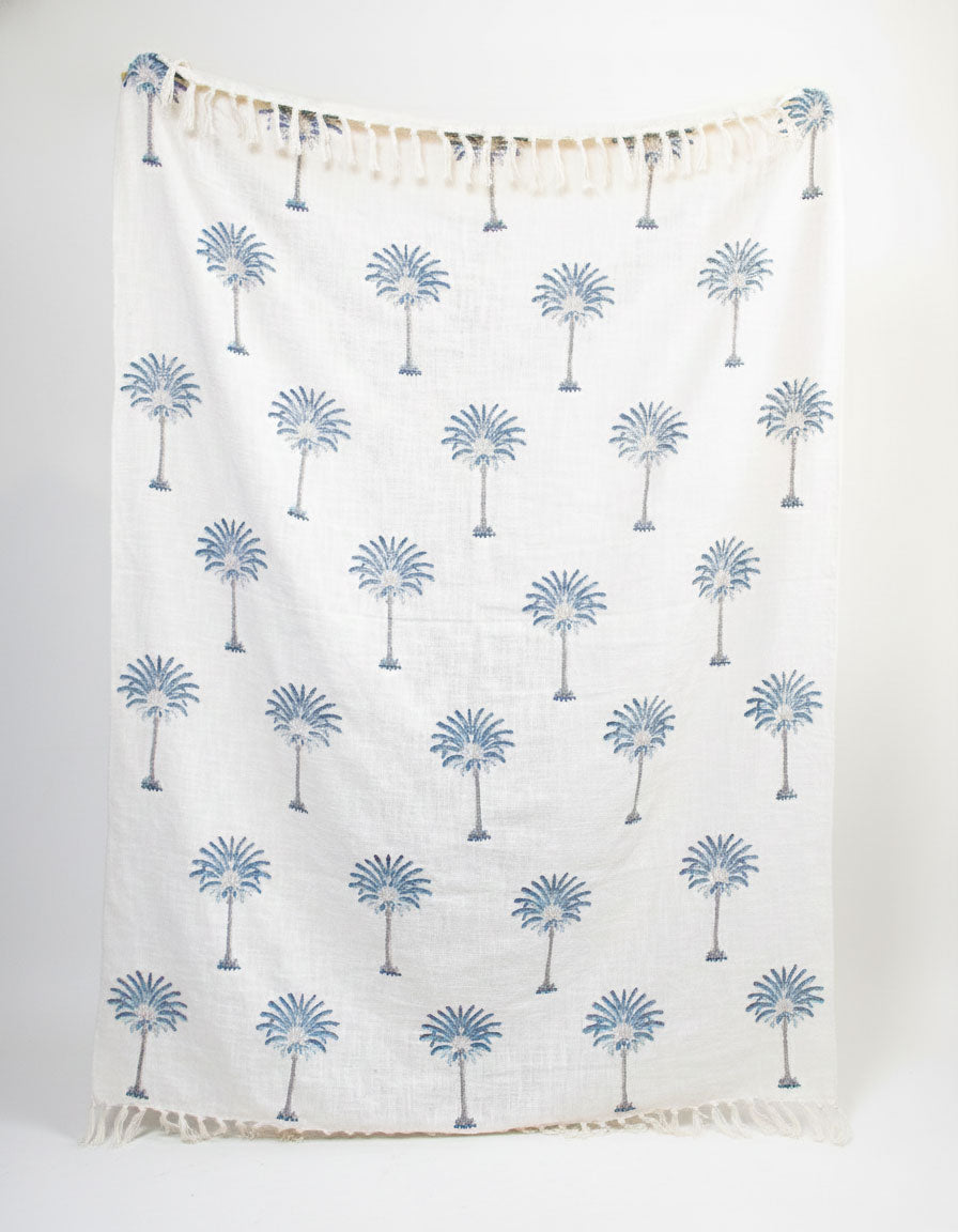 Blue Palm Block Print Throw Blanket 100% Cotton in India