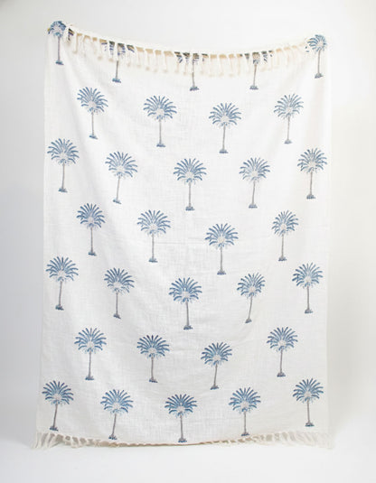 Blue Palm Block Print Throw Blanket 100% Cotton in India