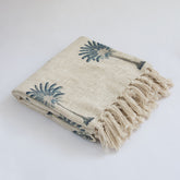 Blue Palm Block Print Throw Blanket 100% Cotton in India