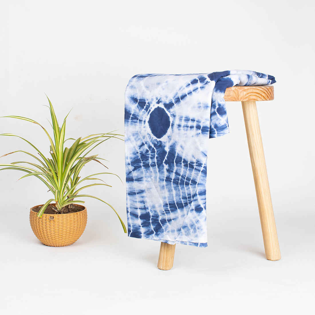 Blue Polkas Dots Tie Dye Shibori Fabric