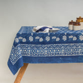 Blue Pure Cotton Hanad Block Printed Table Cover