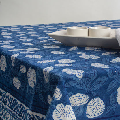 Blue Pure Cotton Hanad Block Printed Table Cover