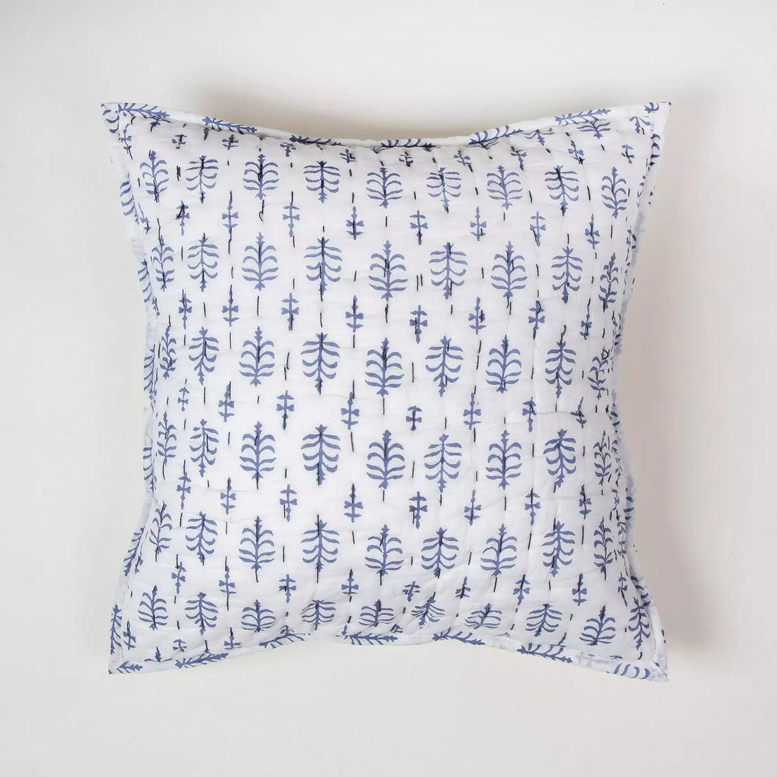 Blue Pure Cotton Kantha Quilted Cushion Cover