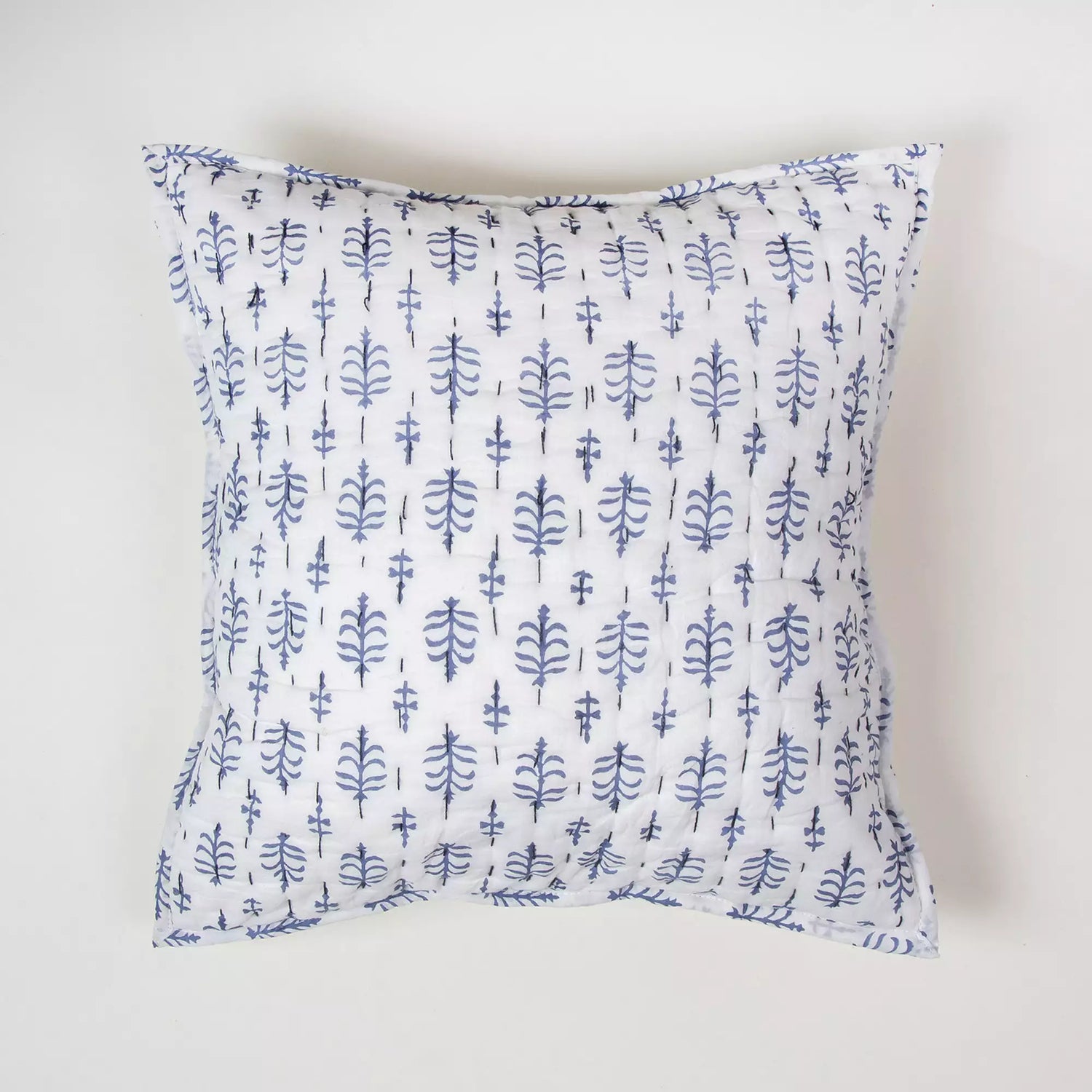 Blue Pure Cotton Kantha Quilted Cushion Cover