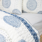 Blue Rangoli Hand Block Print Cotton Kantha Quilt Blanket