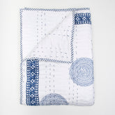 Blue Rangoli Hand Block Print Cotton Kantha Quilt Blanket