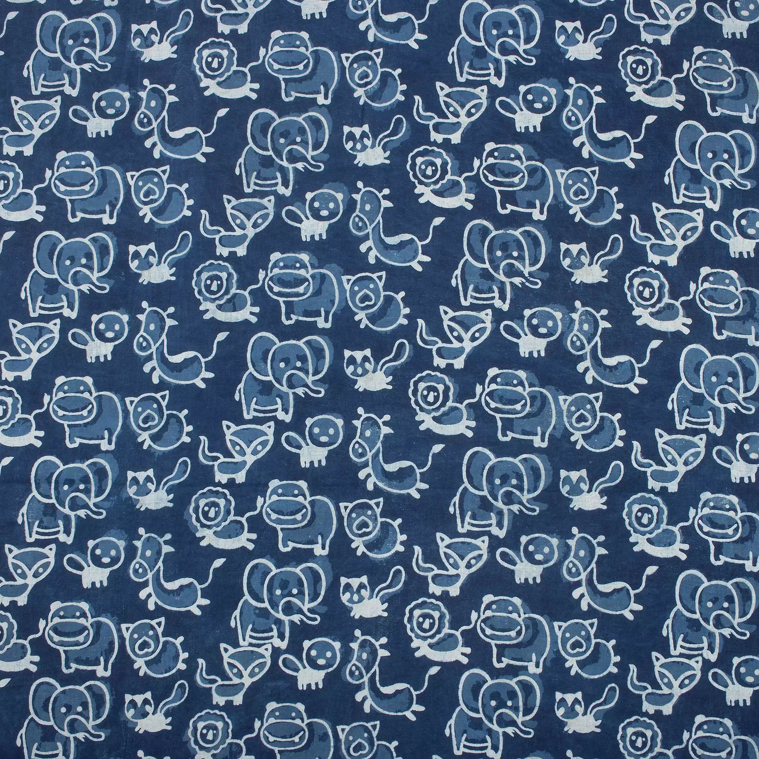 Blue Safari Animal Cotton Indigo Fabric