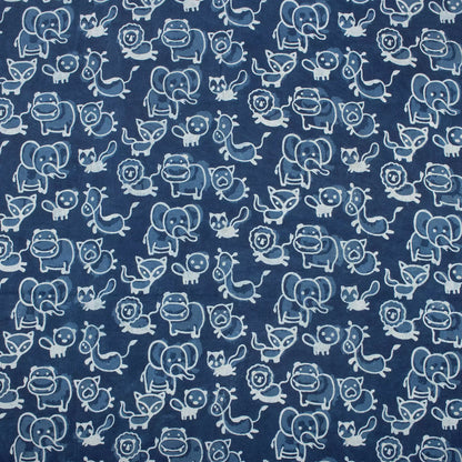 Blue Safari Animal Cotton Indigo Fabric