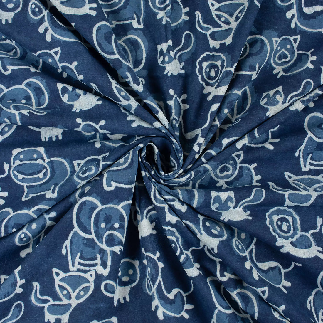 Blue Safari Animal Cotton Indigo Fabric