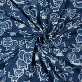 Blue Safari Animal Cotton Indigo Fabric