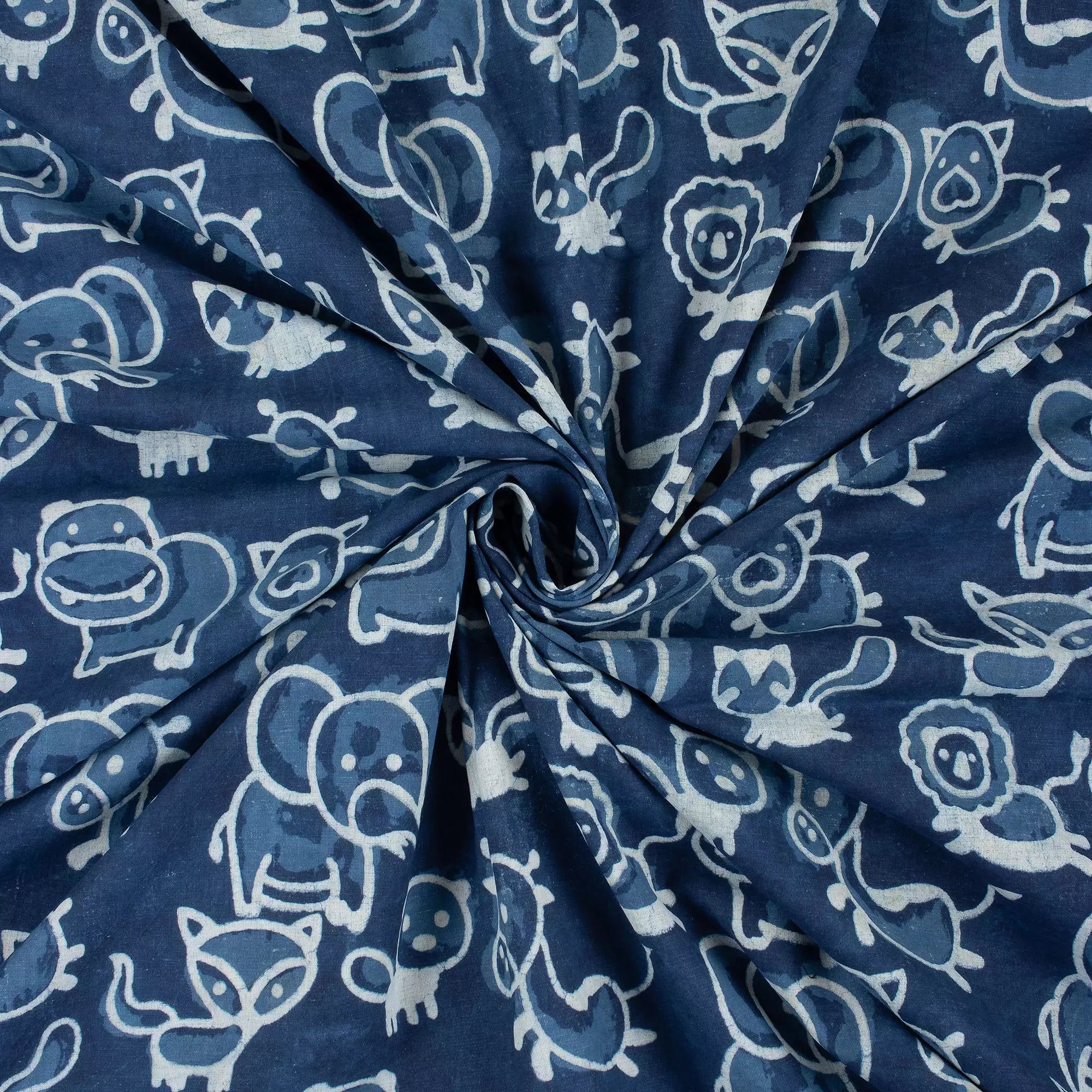 Blue Safari Animal Cotton Indigo Fabric