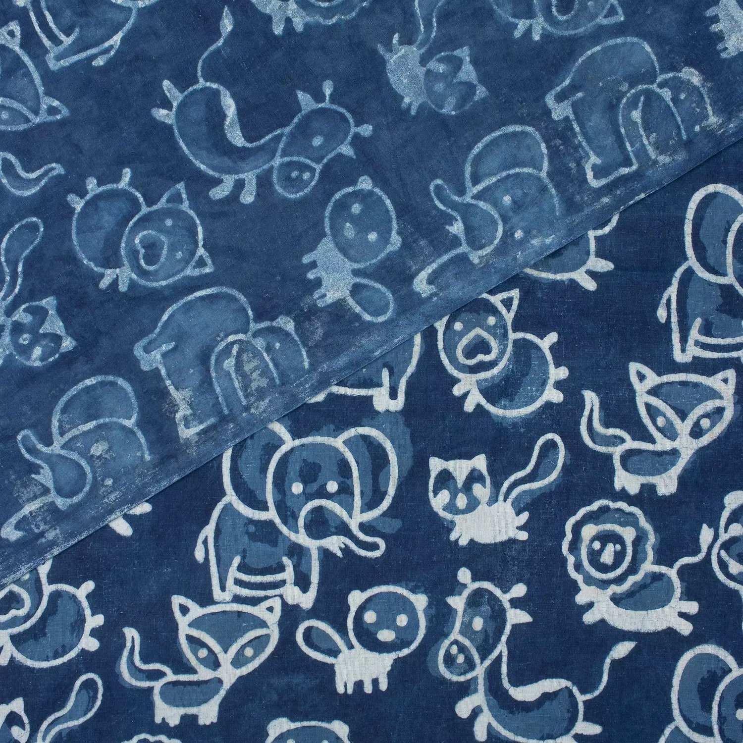 Blue Safari Animal Cotton Indigo Fabric