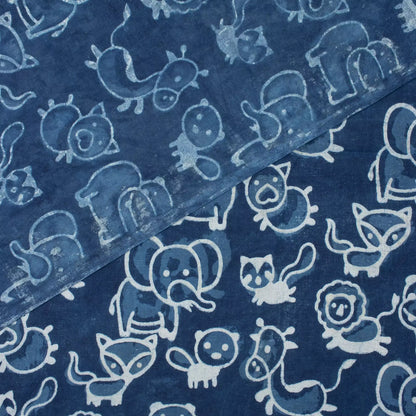 Blue Safari Animal Cotton Indigo Fabric
