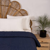 Blue Stitched Cotton Indian Kantha Quilt Blanket
