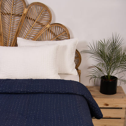 Blue Stitched Cotton Indian Kantha Quilt Blanket