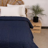 Blue Stitched Cotton Indian Kantha Quilt Blanket