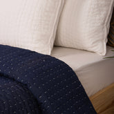 Blue Stitched Cotton Indian Kantha Quilt Blanket