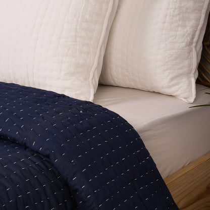 Blue Stitched Cotton Indian Kantha Quilt Blanket