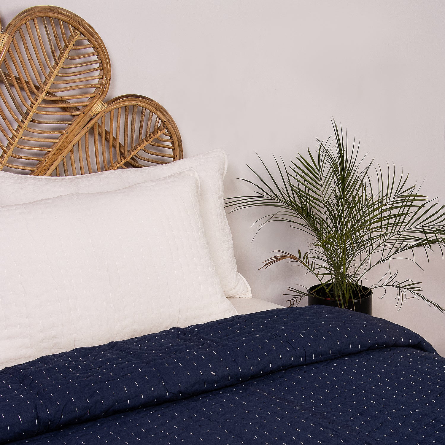 Blue Stitched Cotton Indian Kantha Quilt Blanket