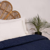 Blue Stitched Cotton Indian Kantha Quilt Blanket