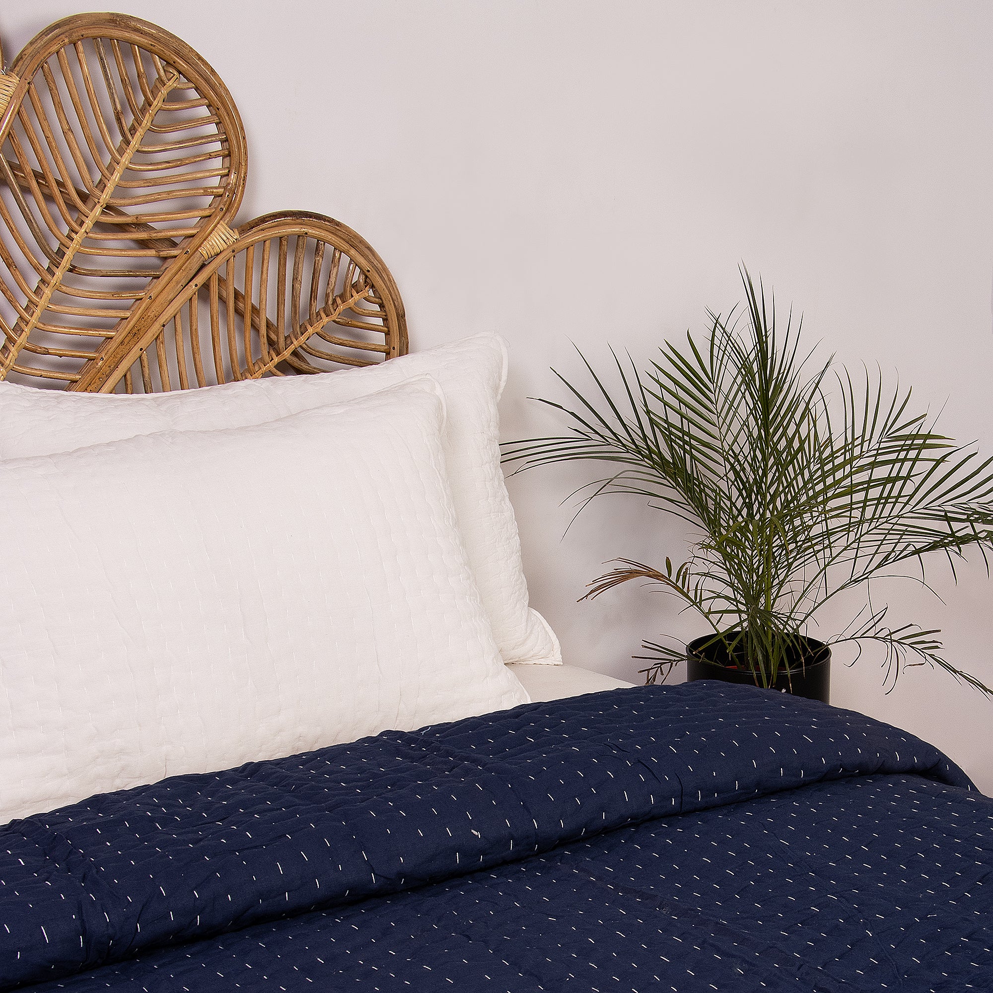 Blue Stitched Cotton Indian Kantha Quilt Blanket