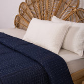 Blue Stitched Cotton Indian Kantha Quilt Blanket