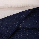 Blue Stitched Cotton Indian Kantha Quilt Blanket