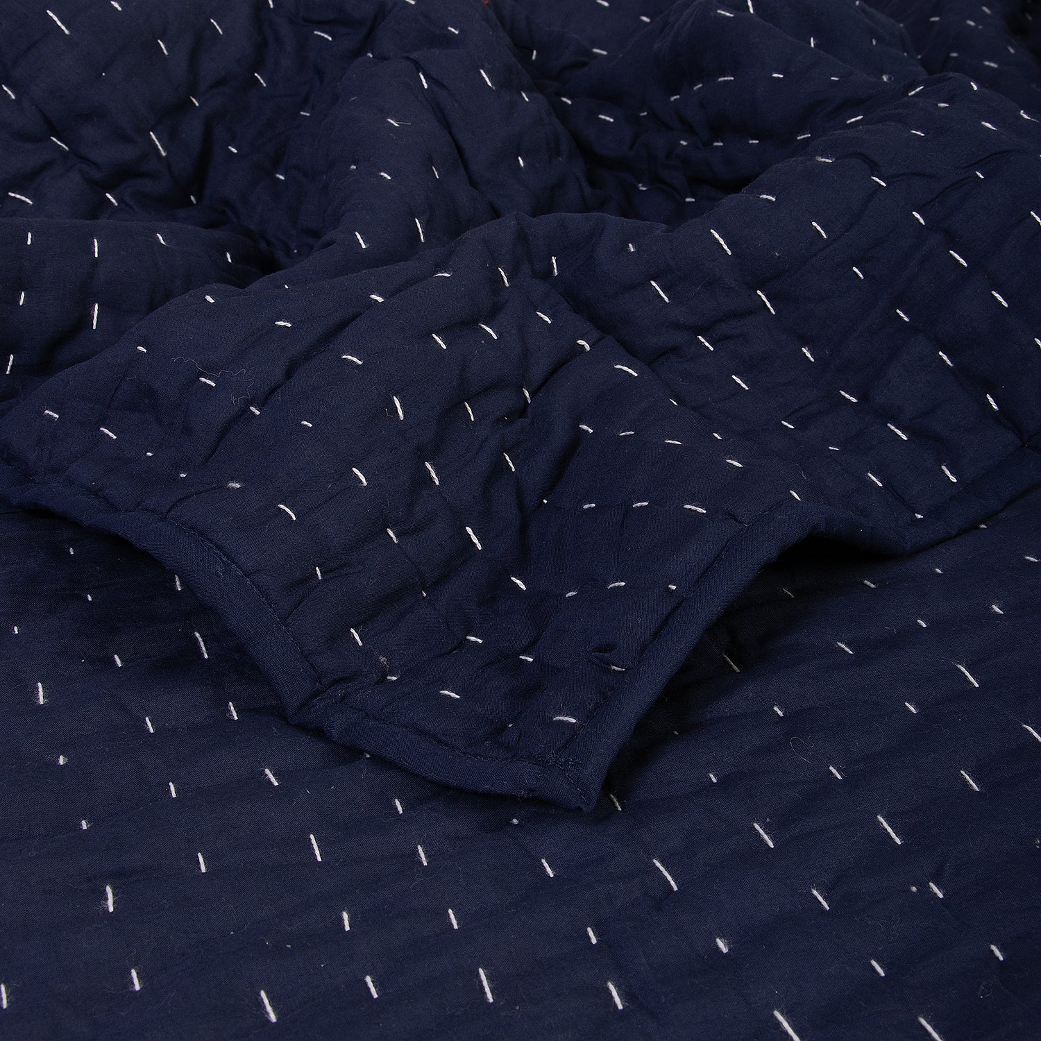 Blue Stitched Cotton Indian Kantha Quilt Blanket