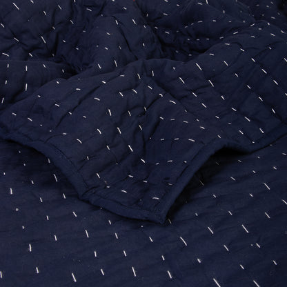 Blue Stitched Cotton Indian Kantha Quilt Blanket