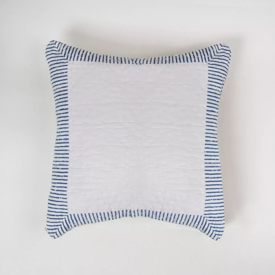Blue Stripe Kantha Stitched Cotton Cushion Cover