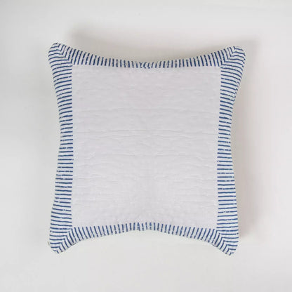 Blue Stripe Kantha Stitched Cotton Cushion Cover