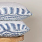 Blue Stripe Kantha Stitched Cotton Cushion Cover