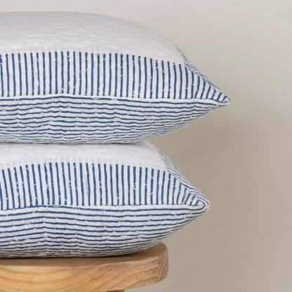 Blue Stripe Kantha Stitched Cotton Cushion Cover