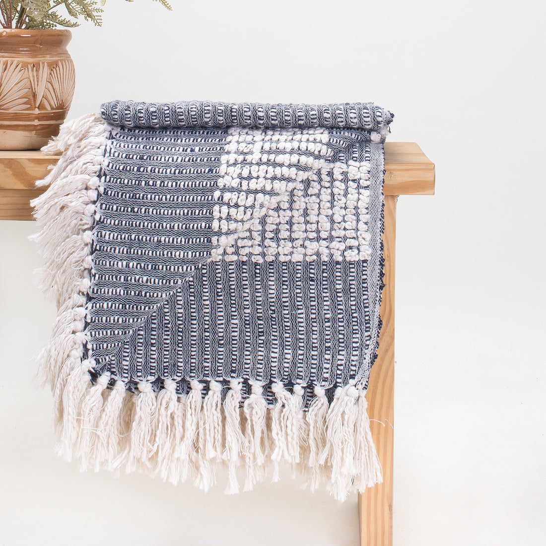 Blue Stripe Woven Cotton Bedroom Blankets