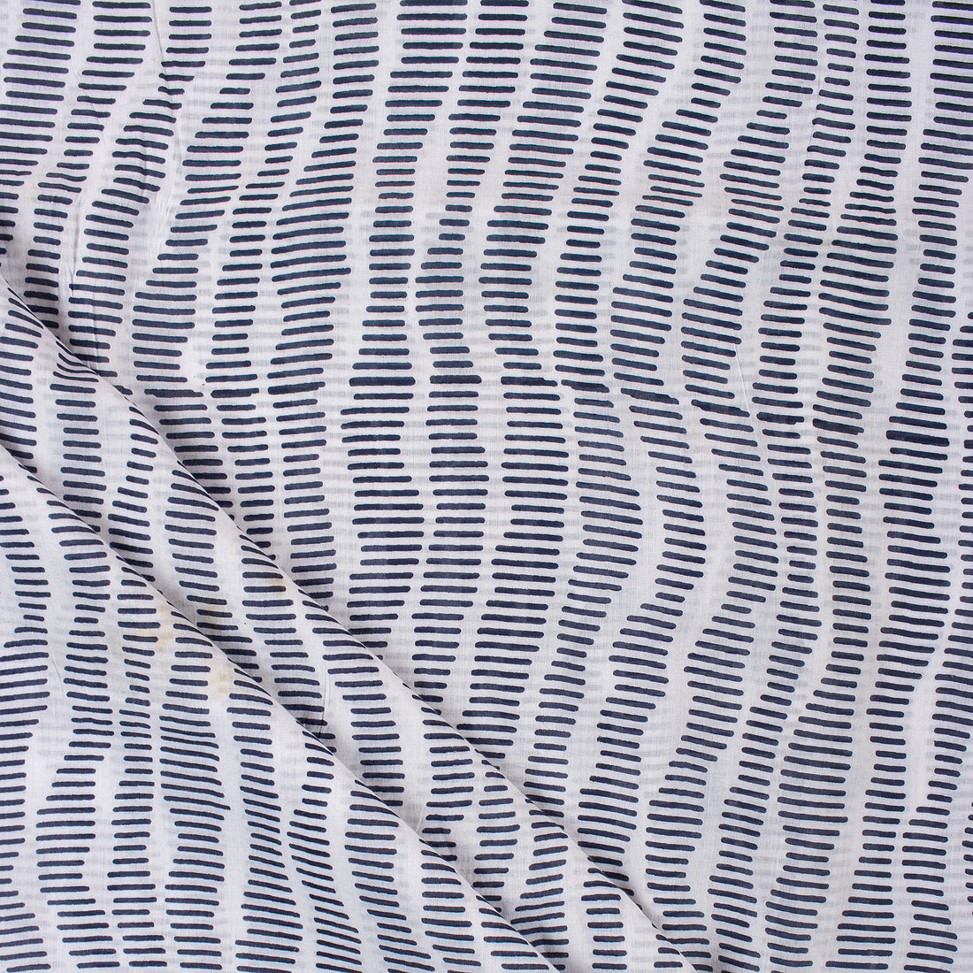 Blue Striped Block Printed Indian Fabric For Kurti