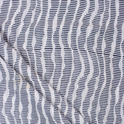 Blue Striped Block Printed Indian Fabric For Kurti