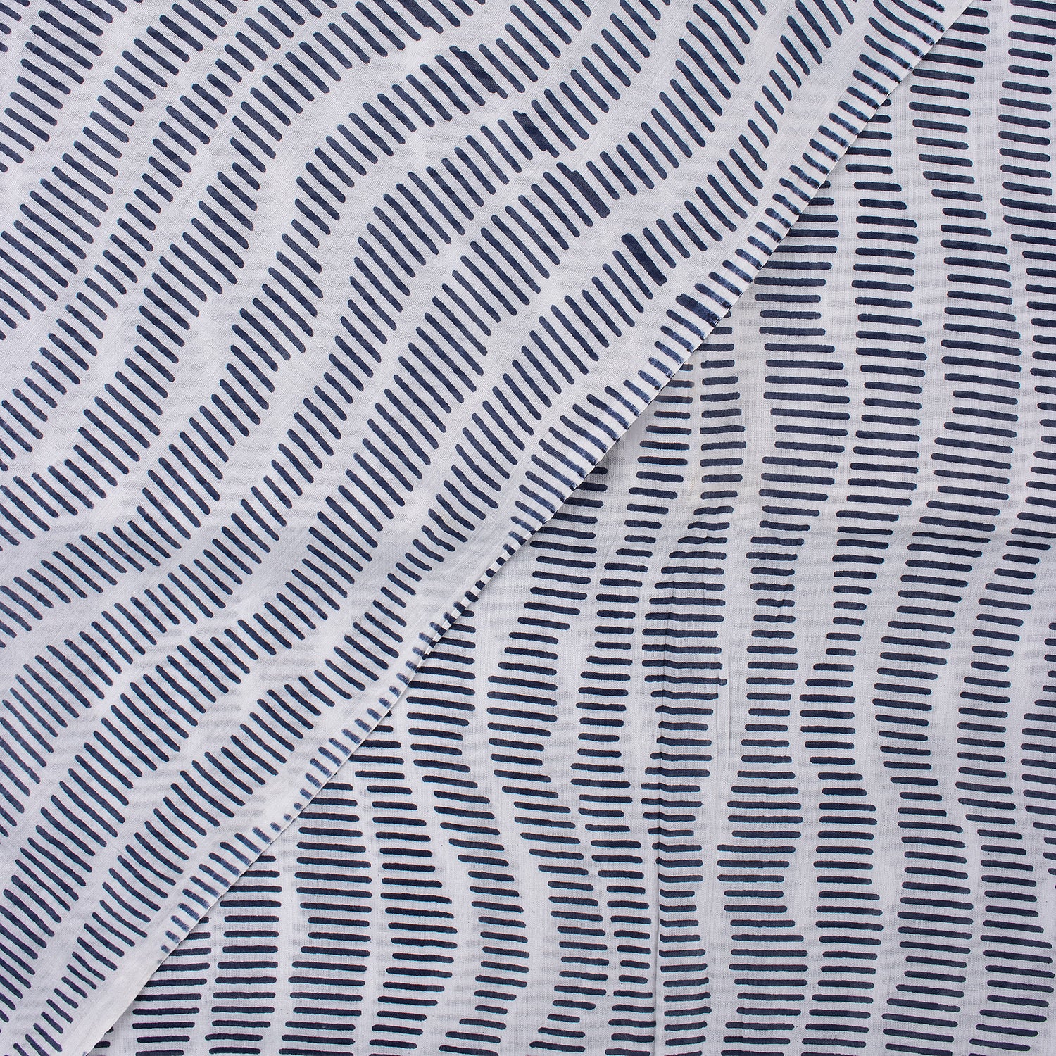 Blue Striped Block Printed Indian Fabric For Kurti
