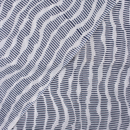 Blue Striped Block Printed Indian Fabric For Kurti