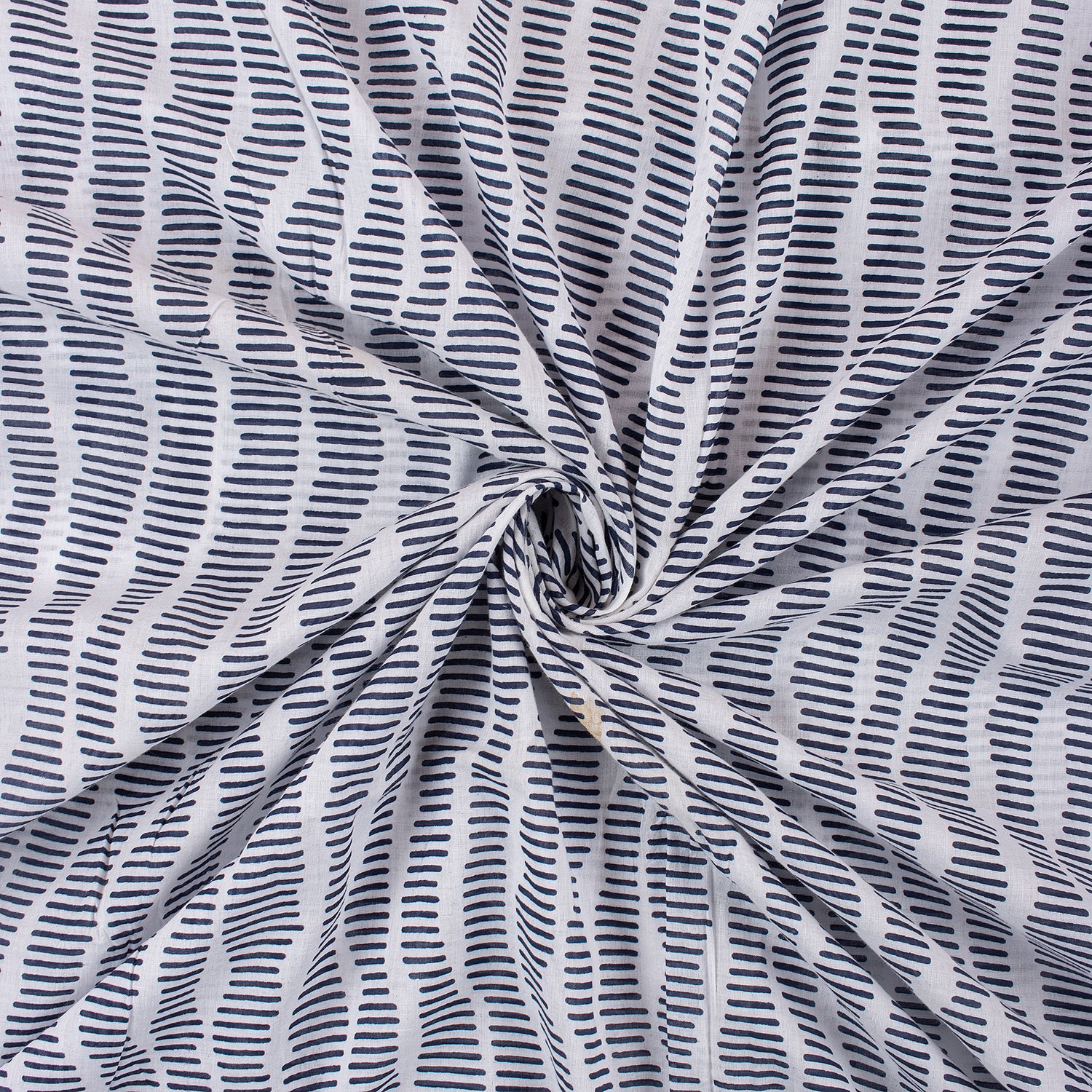 Blue Striped Block Printed Indian Fabric For Kurti