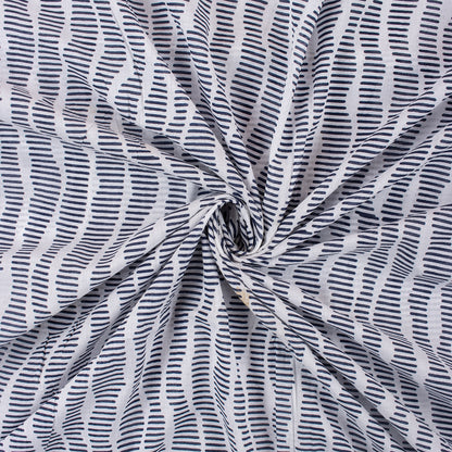 Blue Striped Block Printed Indian Fabric For Kurti